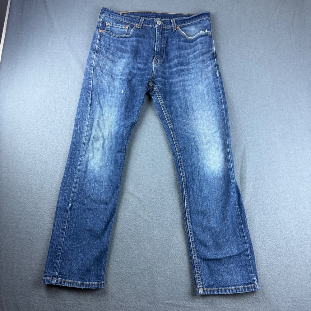 Levis 505 Jeans Mens 32x29 Blue Regular Fit Straight Leg Whiskered Faded Dark